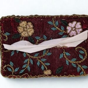 “Handcrafted Beaded Tissue Box Cover – Maroon Elegance Edition”