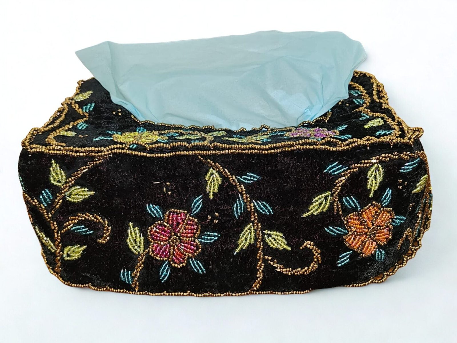 Premium Handcrafted Midnight Bloom – Beaded Tissue Box Cover