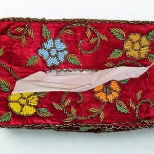 Handcrafted Beaded Tissue Box Cover – Ruby Floral Edition